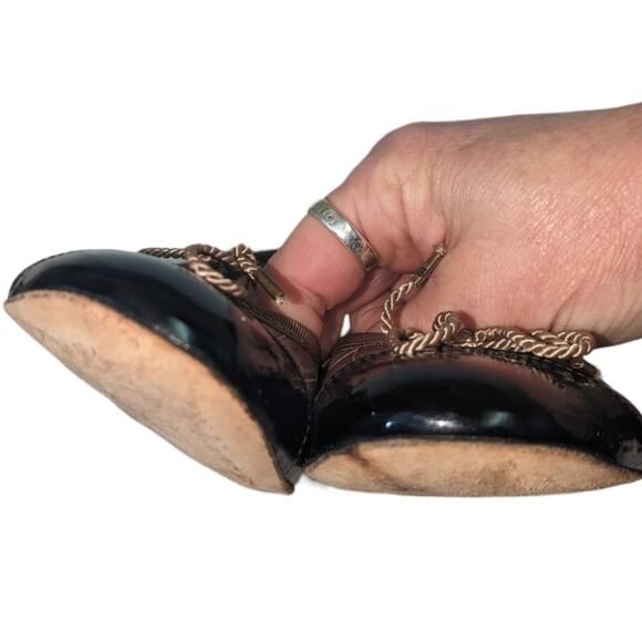 Paul Mayer Attitudes Block Heel Tan Croc Embossed Leather Black Patent Toe 9.5 - Picture 5 of 10